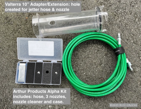Alpha Kit and sewer adapter/extension prepped for hydro-jetting